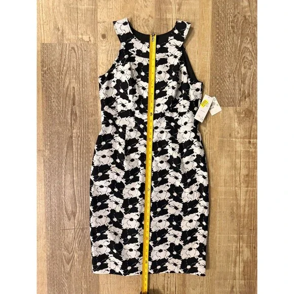 Adrianna Papell Dress 12 Black & White Floral Sleeveless Lined Sheath NWT - Picture 3 of 5